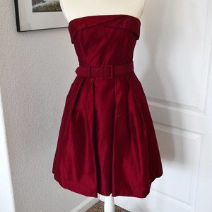WHBM Scarlet Cranberry Wine Red A-Line Dress with Belt and Removable Straps